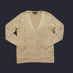 Ralph Lauren black label metallic gold cable cardigan
